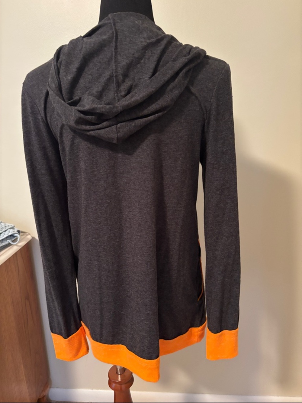 Women's Dark Gray Hooded Cardigan with Orange Trim - Picture 3 of 3